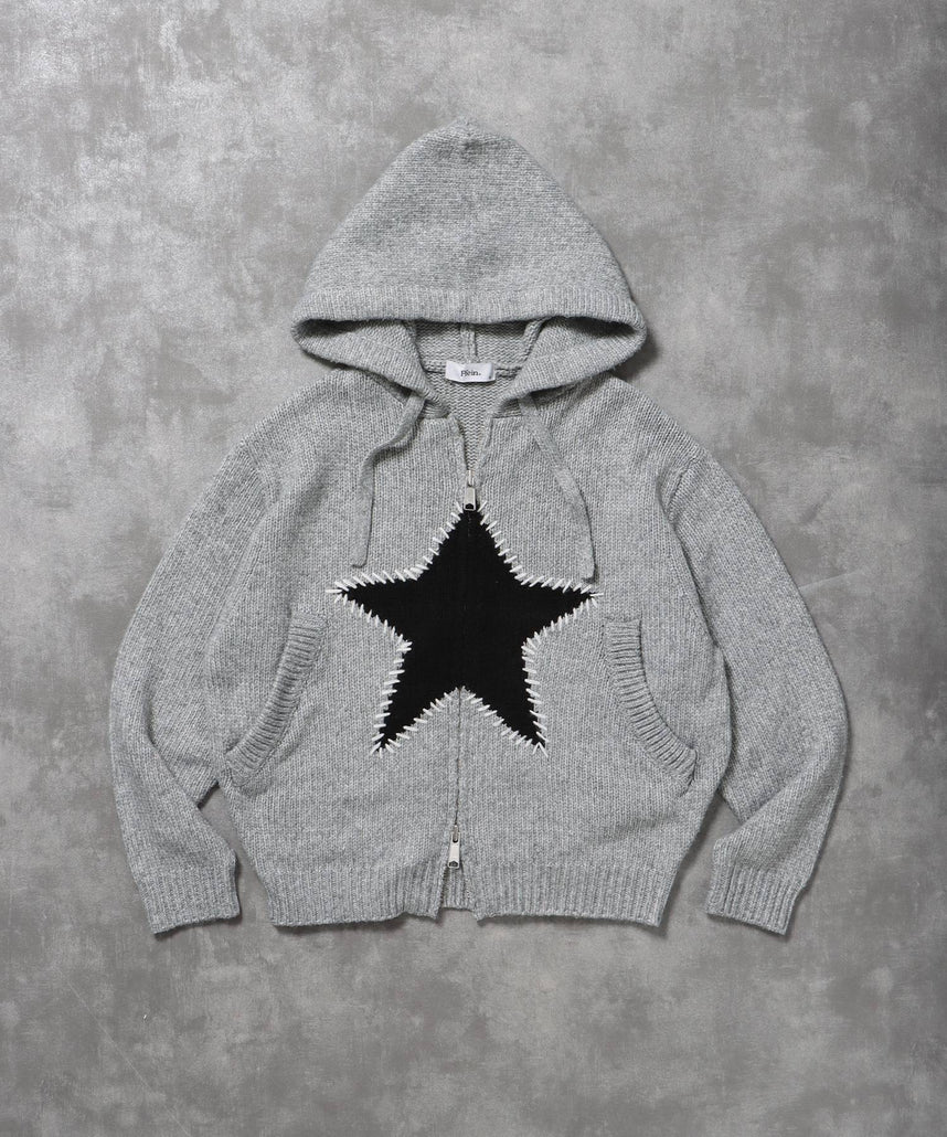 【FFEIN(フェイン)】エクアドル風ヘビーニットジップアップ / ニット ダブルジップ ジップパーカー 短丈 フーディ 柄90