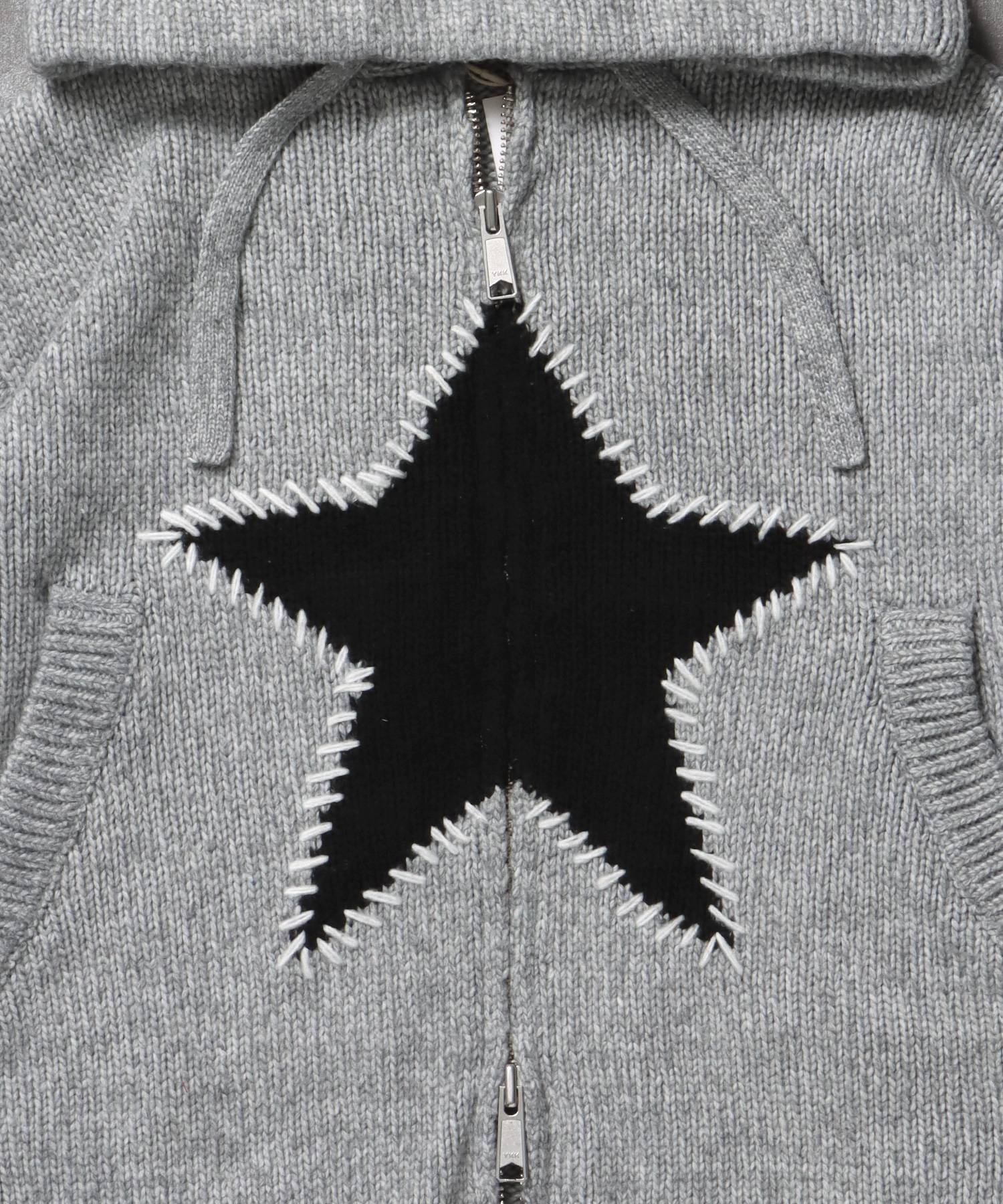 エクアドル風ヘビーニットジップアップ / ニット ダブルジップ ジップパーカー 短丈 フーディ 柄90