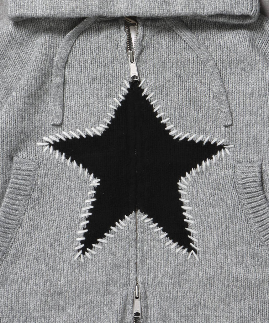 エクアドル風ヘビーニットジップアップ / ニット ダブルジップ ジップパーカー 短丈 フーディ 柄90