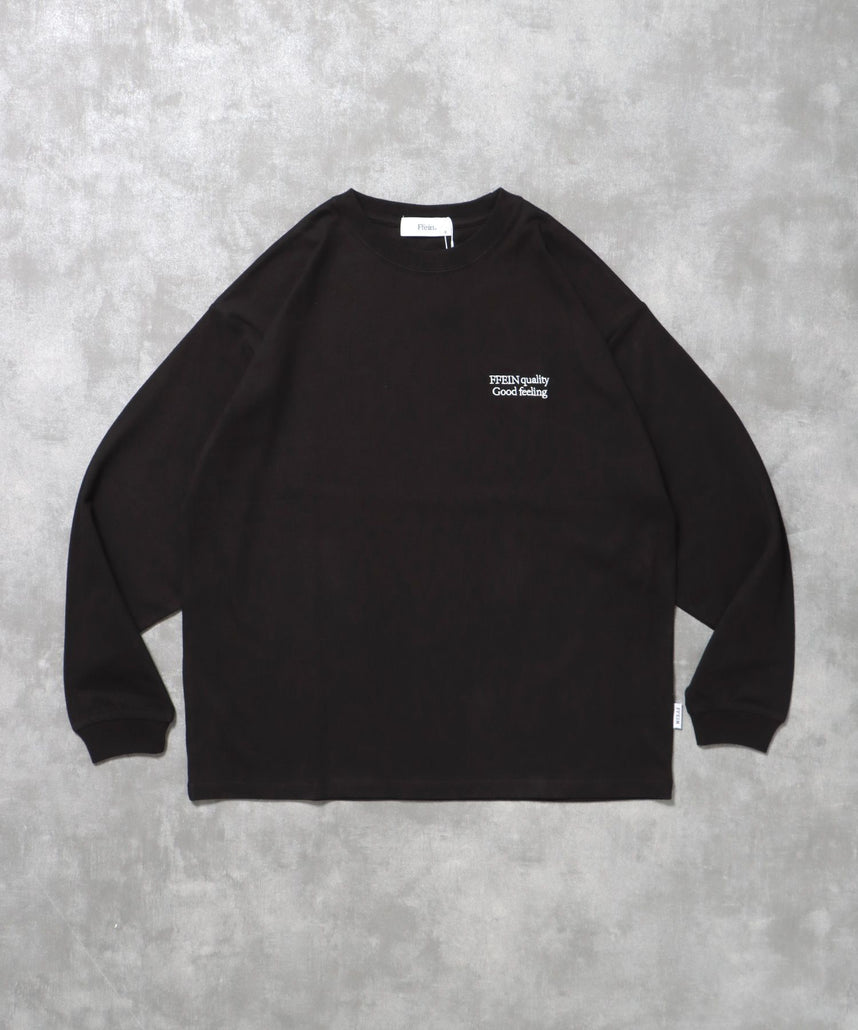 【FFEIN(フェイン)】ワンポイントロゴ刺繍ロンT / ロンT 刺繍 ロゴ クルーネック ワンポイント 長袖 ブラック
