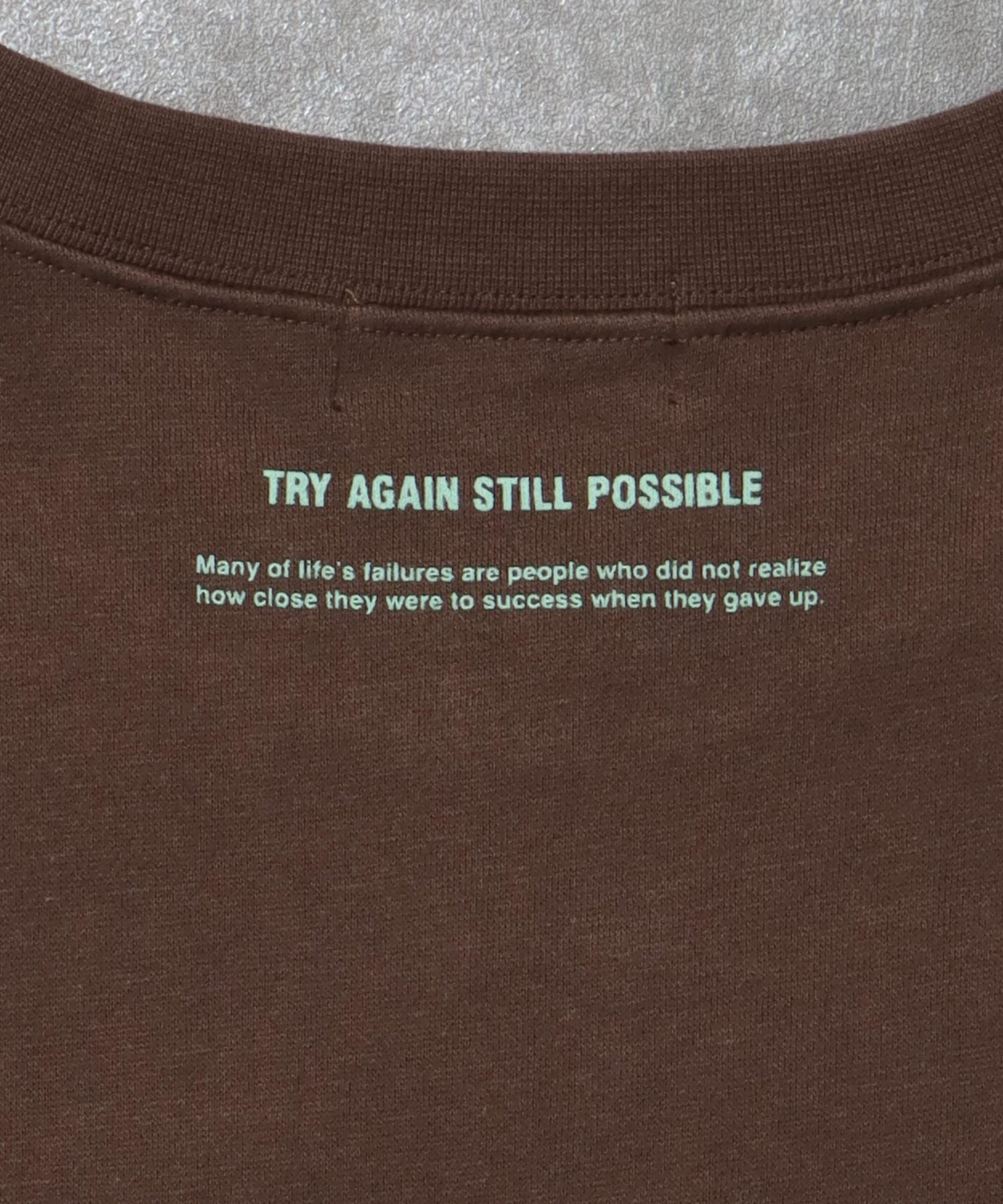 ヘビーウエイトぼかしメッセージロゴスウェット / 裏起毛 スウェット クルーネック プリント ブラウン