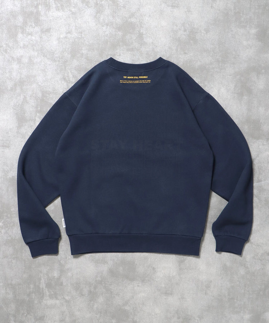 ヘビーウエイトぼかしメッセージロゴスウェット / 裏起毛 スウェット クルーネック プリント ネイビー