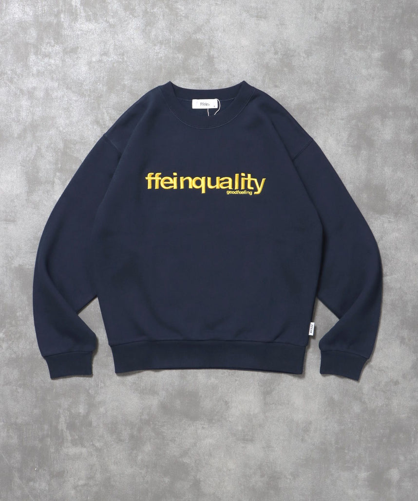【FFEIN(フェイン)】ヘビーウエイトセンターデカロゴ刺繍スウェット / スウェット トレーナー 刺繍 裏起毛 クルーネック ワンポイント ネイビー