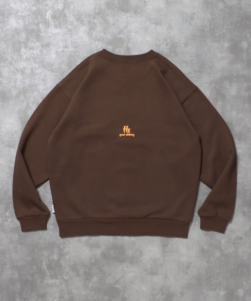 ヘビーウエイト手書き風ロゴスウェット / 裏起毛 スウェット クルーネック ワンポイント プリント ブラウン