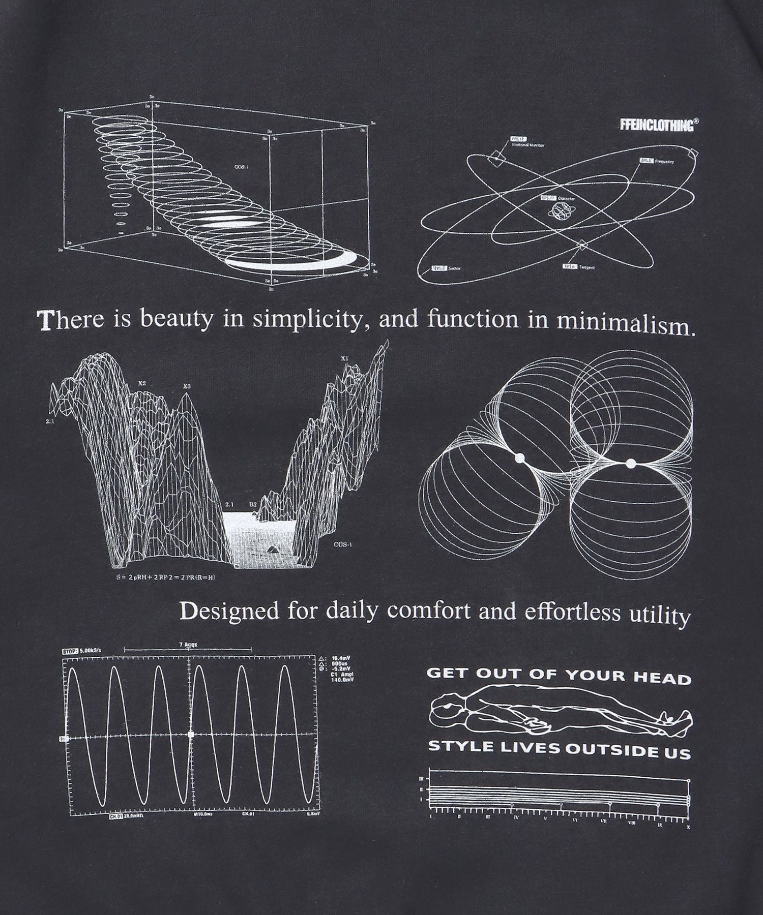 ヘビーウエイト線画プリントスウェット / 裏起毛 スウェット クルーネック ワンポイント プリント チャコール