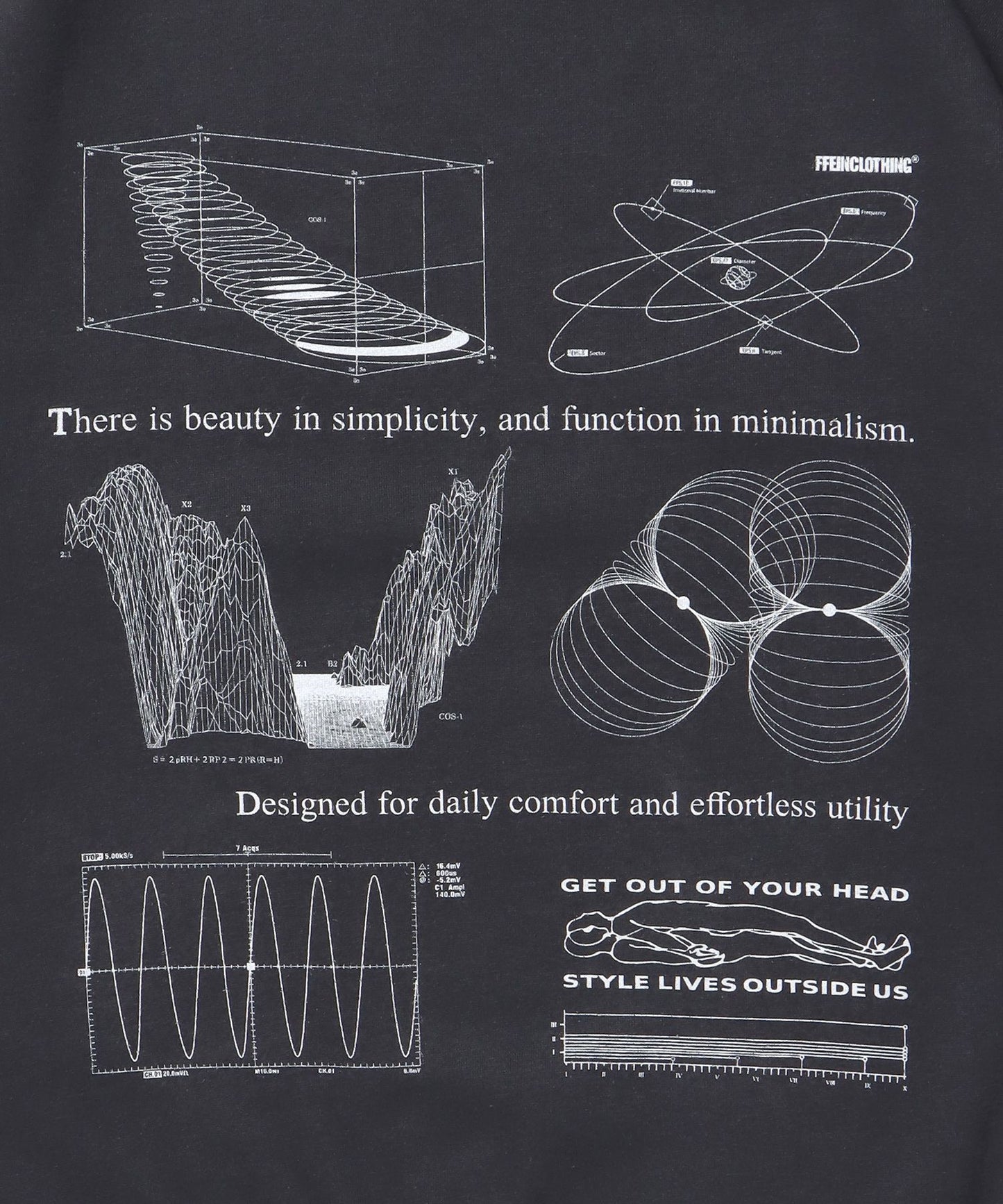 ヘビーウエイト線画プリントスウェット / 裏起毛 スウェット クルーネック ワンポイント プリント チャコール