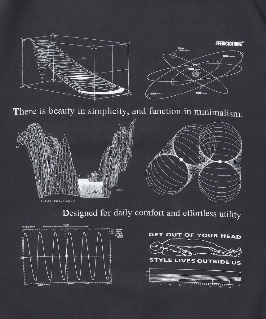ヘビーウエイト線画プリントスウェット / 裏起毛 スウェット クルーネック ワンポイント プリント チャコール