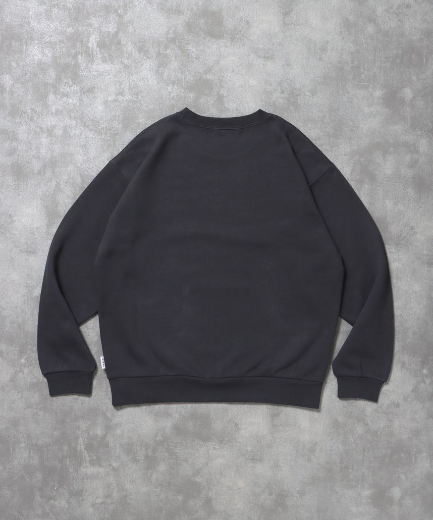 ヘビーウエイト線画プリントスウェット / 裏起毛 スウェット クルーネック ワンポイント プリント チャコール