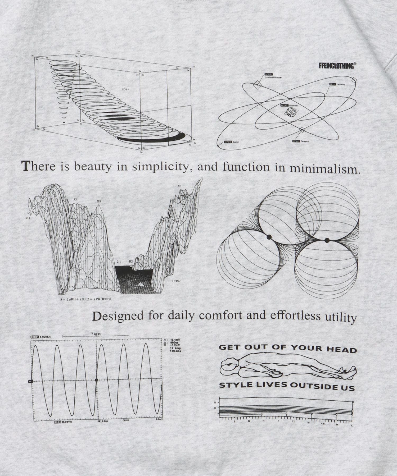 ヘビーウエイト線画プリントスウェット / 裏起毛 スウェット クルーネック ワンポイント プリント アッシュグレー