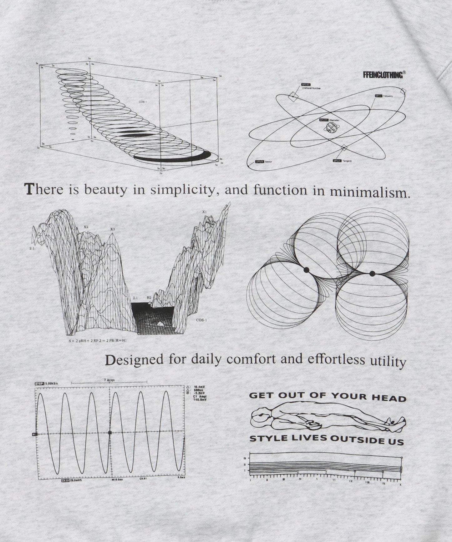 ヘビーウエイト線画プリントスウェット / 裏起毛 スウェット クルーネック ワンポイント プリント アッシュグレー