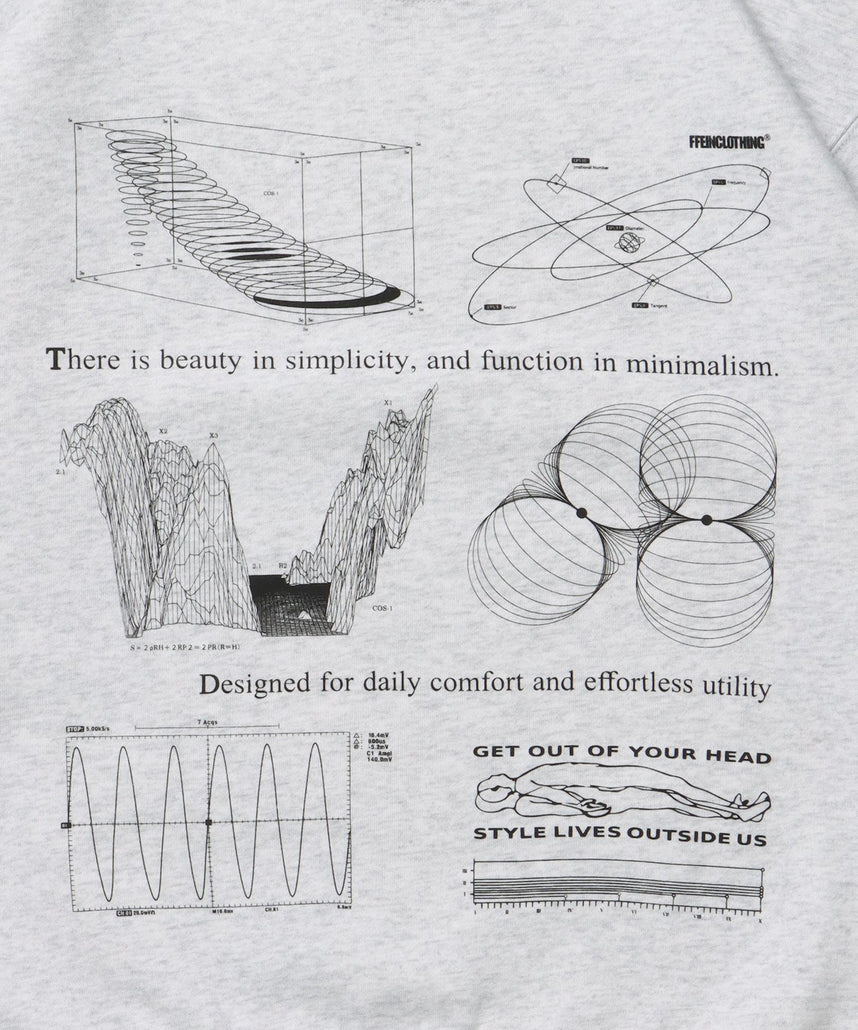 ヘビーウエイト線画プリントスウェット / 裏起毛 スウェット クルーネック ワンポイント プリント アッシュグレー