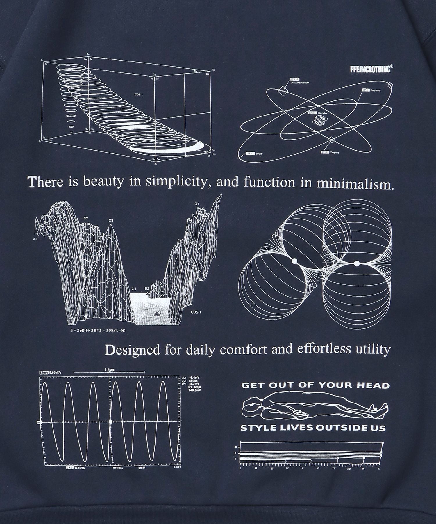 ヘビーウエイト線画プリントスウェット / 裏起毛 スウェット クルーネック ワンポイント プリント ネイビー