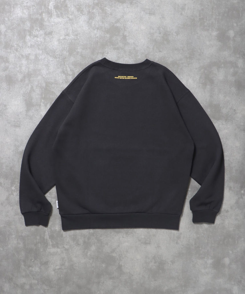 ヘビーウエイトフライトメッセージロゴスウェット / 裏起毛 スウェット クルーネック ワンポイント プリント チャコール