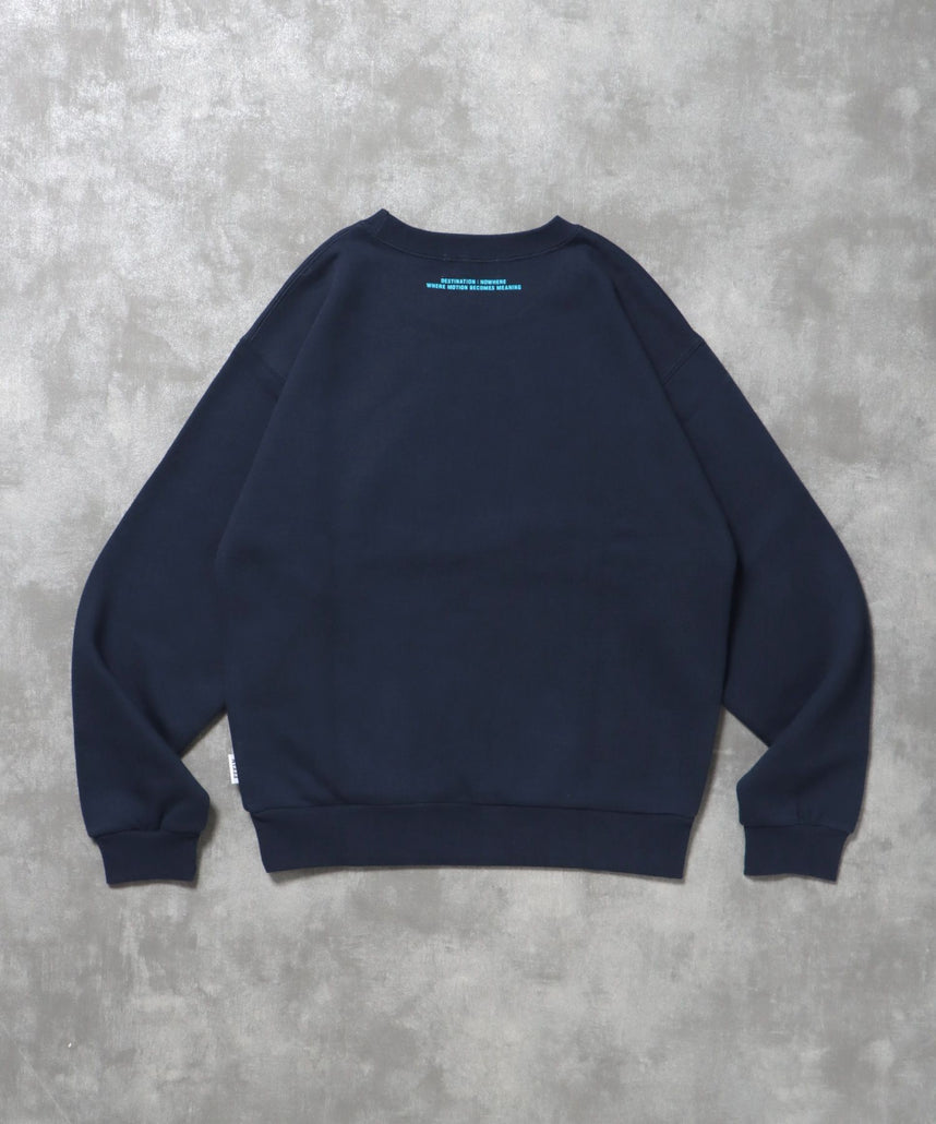 ヘビーウエイトフライトメッセージロゴスウェット / 裏起毛 スウェット クルーネック ワンポイント プリント ネイビー
