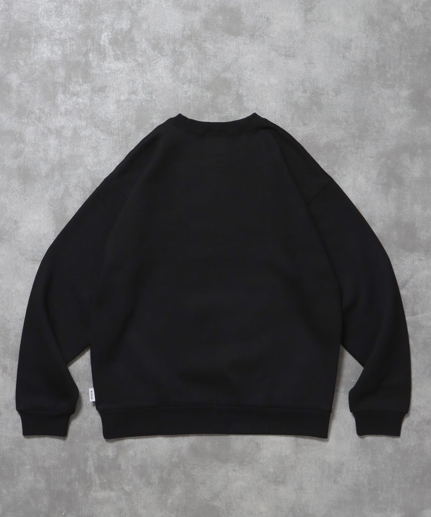3段ワンポイントロゴスウェット / スウェット トレーナー ワンポイントロゴ 裏起毛 ユニセックス ブラック