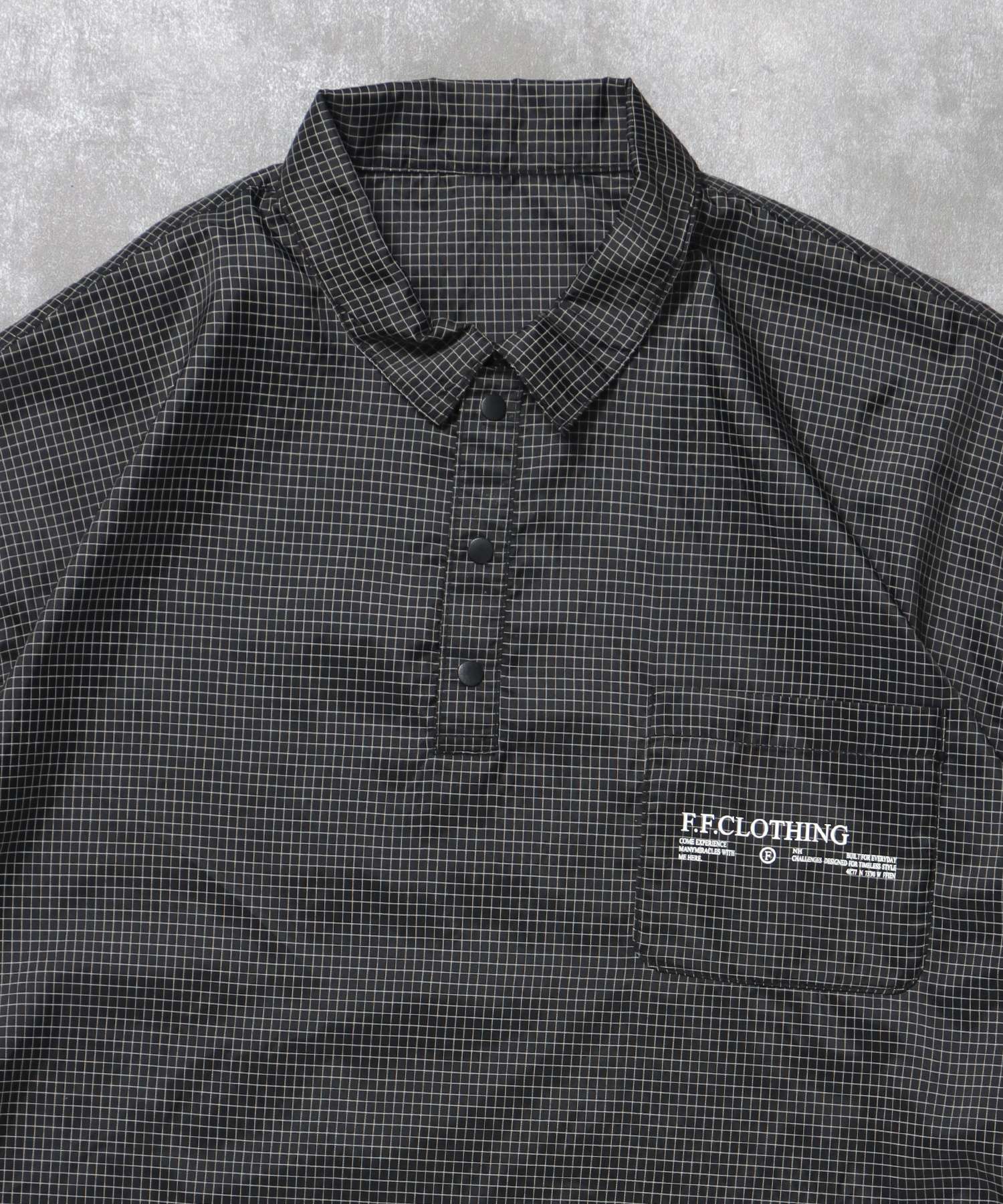 ナイロンチェックドローコードブルゾン / ポロシャツ ナイロン プリント ドローコード チェック ポケット ブラック