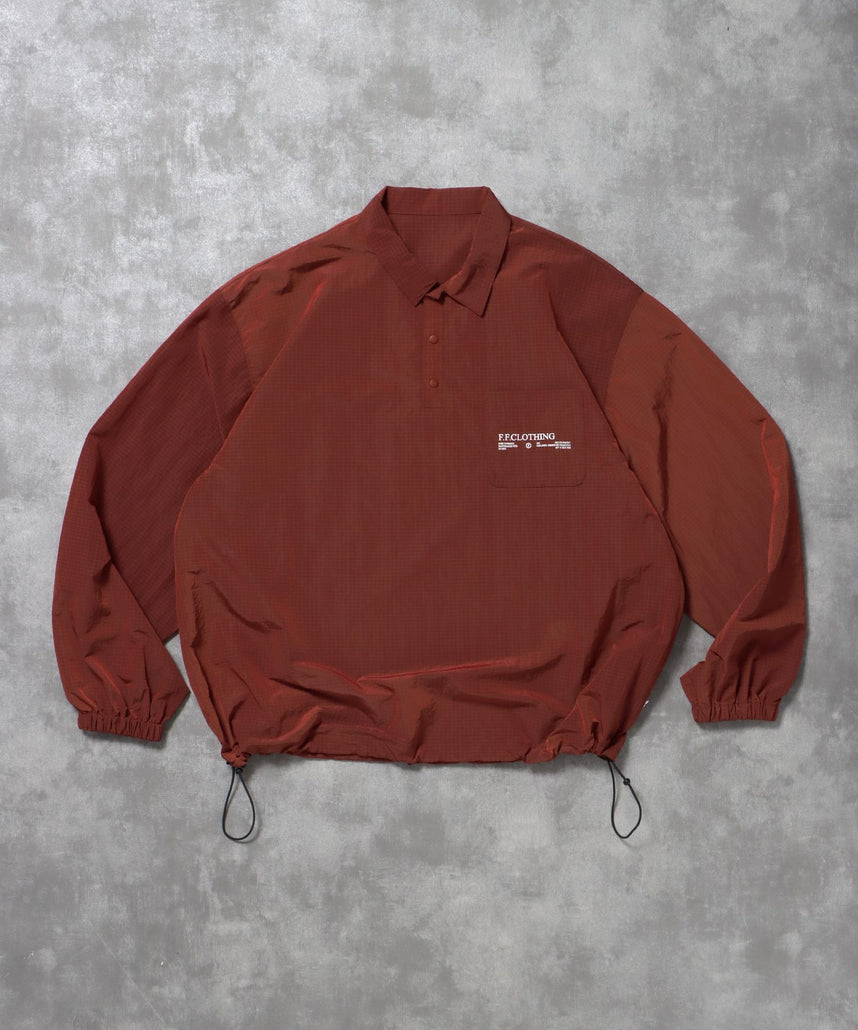 【FFEIN(フェイン)】ナイロンチェックドローコードブルゾン / ポロシャツ ナイロン プリント ドローコード チェック ポケット ワイン