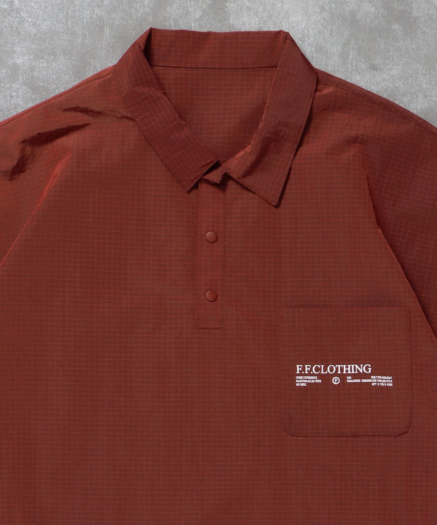 ナイロンチェックドローコードブルゾン / ポロシャツ ナイロン プリント ドローコード チェック ポケット ワイン