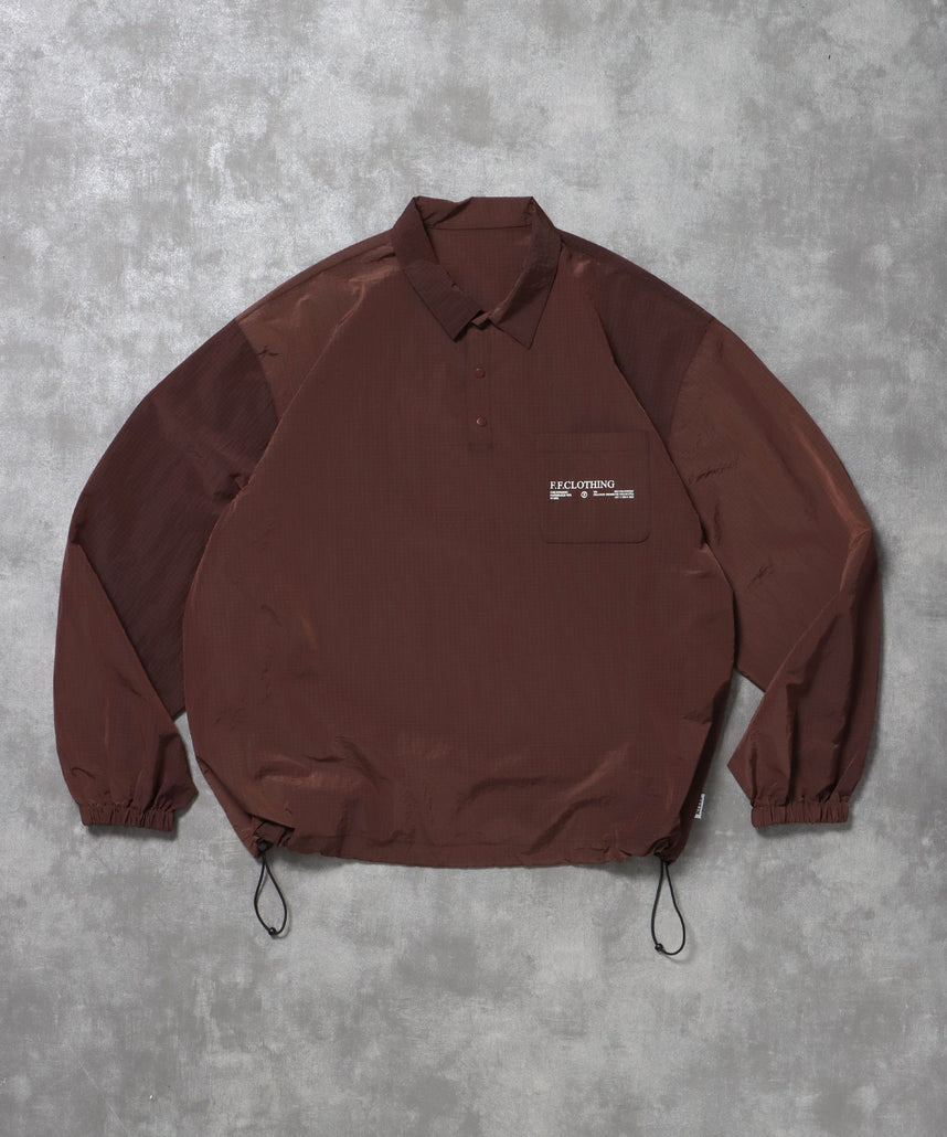 【FFEIN(フェイン)】ナイロンチェックドローコードブルゾン / ポロシャツ ナイロン プリント ドローコード チェック ポケット ブラウン
