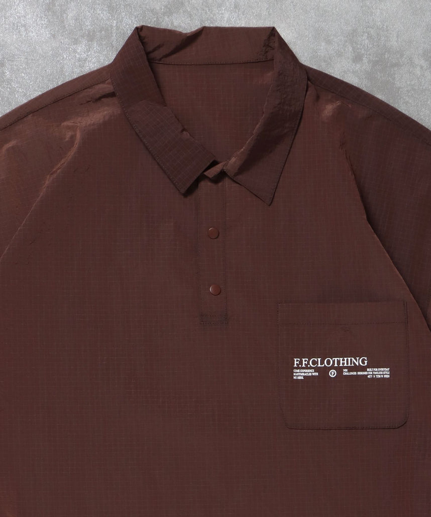 ナイロンチェックドローコードブルゾン / ポロシャツ ナイロン プリント ドローコード チェック ポケット ブラウン