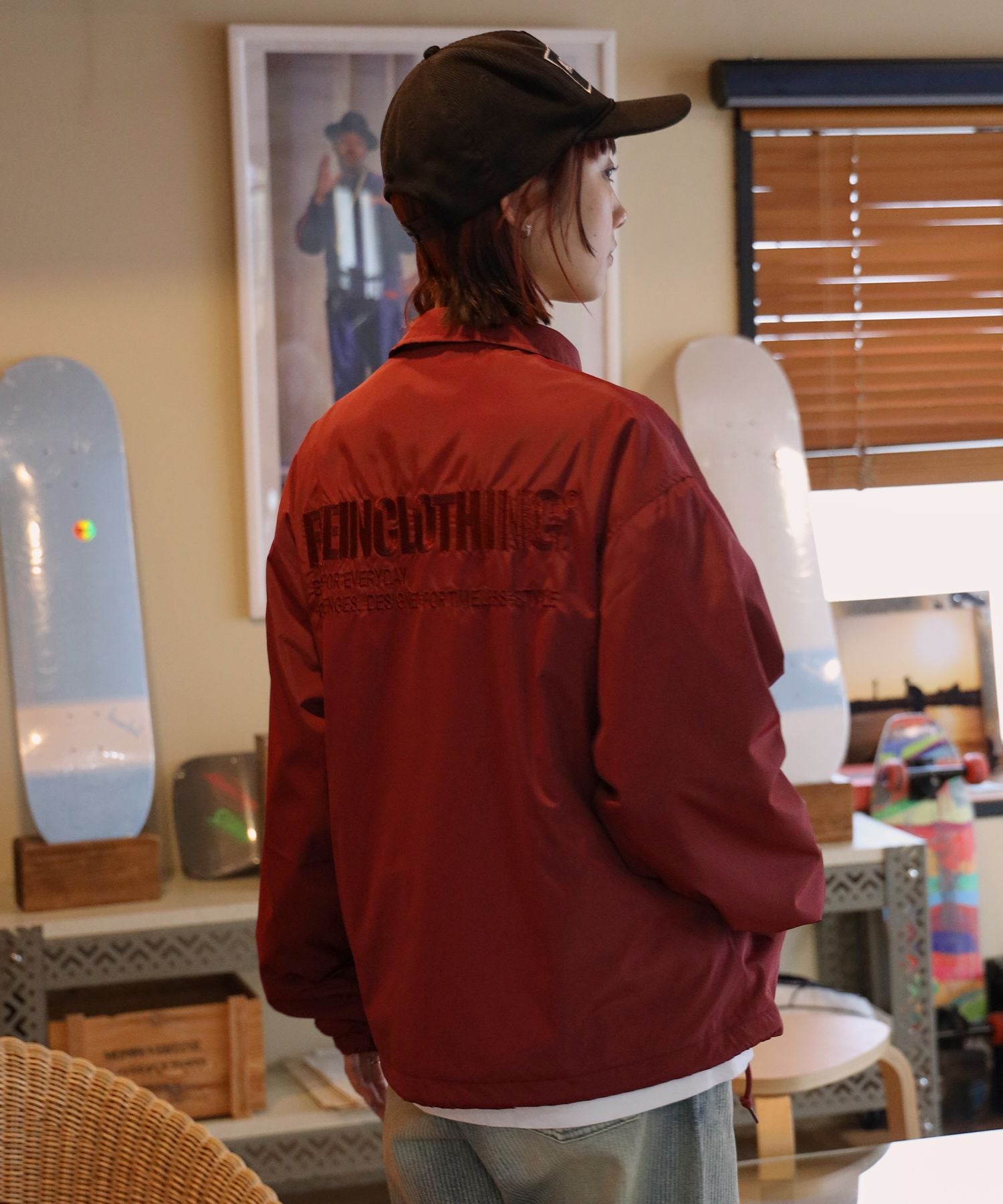 ロゴコーチジャケット / コーチ ジャケット ロゴ ボタン プリント フリース ワイン