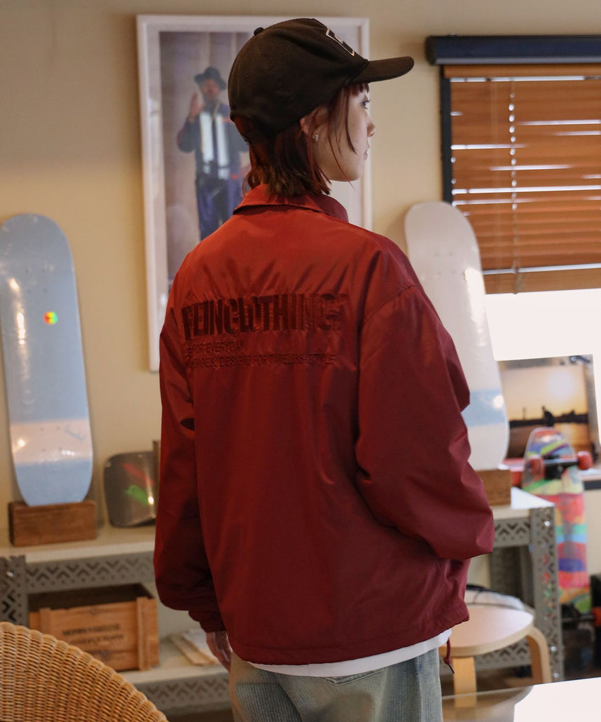 ロゴコーチジャケット / コーチ ジャケット ロゴ ボタン プリント フリース ワイン