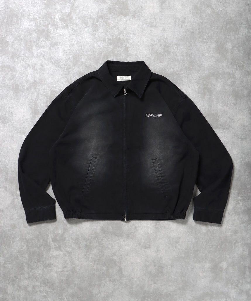 【FFEIN(フェイン)】ヴィンテージライクワンポイント刺繡ブルゾン / 加工 ブルゾン ジャケット 刺繍 ダブルジップ ブラック