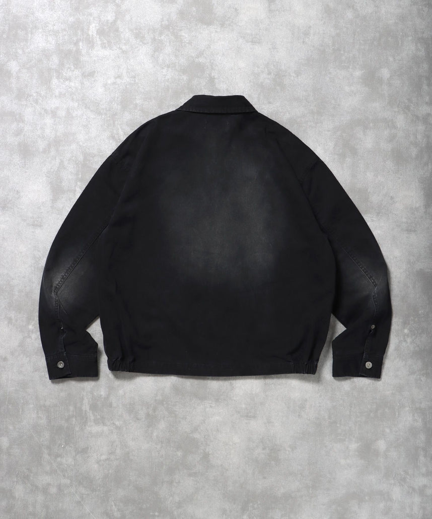 ヴィンテージライクワンポイント刺繡ブルゾン / 加工 ブルゾン ジャケット 刺繍 ダブルジップ ブラック