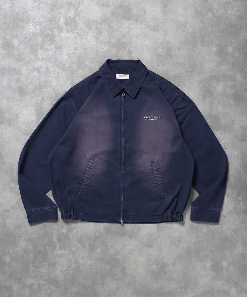 【FFEIN(フェイン)】ヴィンテージライクワンポイント刺繡ブルゾン / 加工 ブルゾン ジャケット 刺繍 ダブルジップ ネイビー