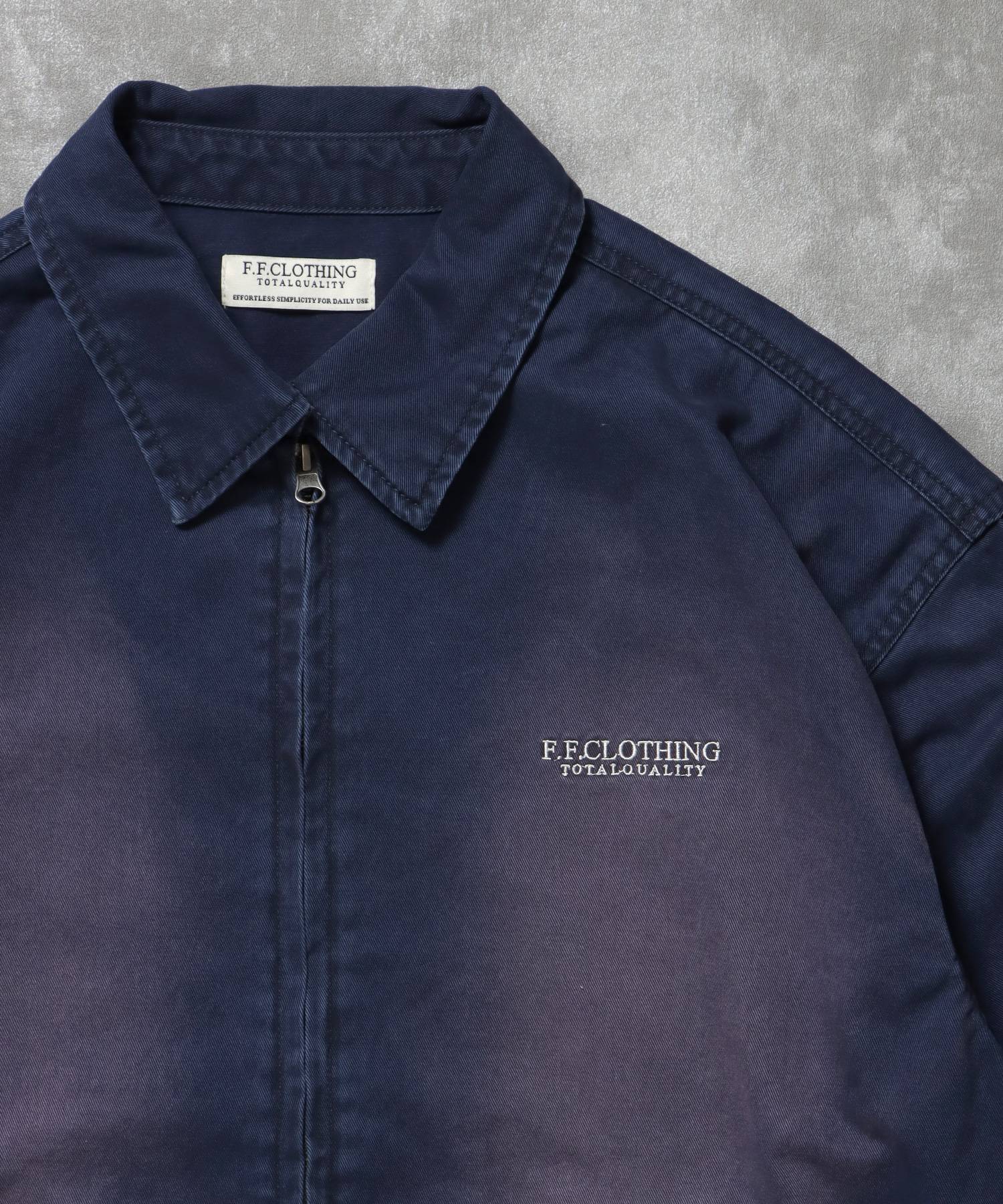 ヴィンテージライクワンポイント刺繡ブルゾン / 加工 ブルゾン ジャケット 刺繍 ダブルジップ ネイビー