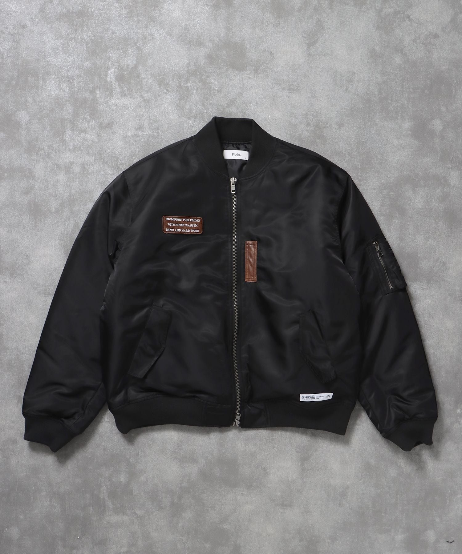 【FFEIN(フェイン)】レザーパッチMA-1加工 / MA-1 ジャケット レザーパッチ ミリタリー ブラック