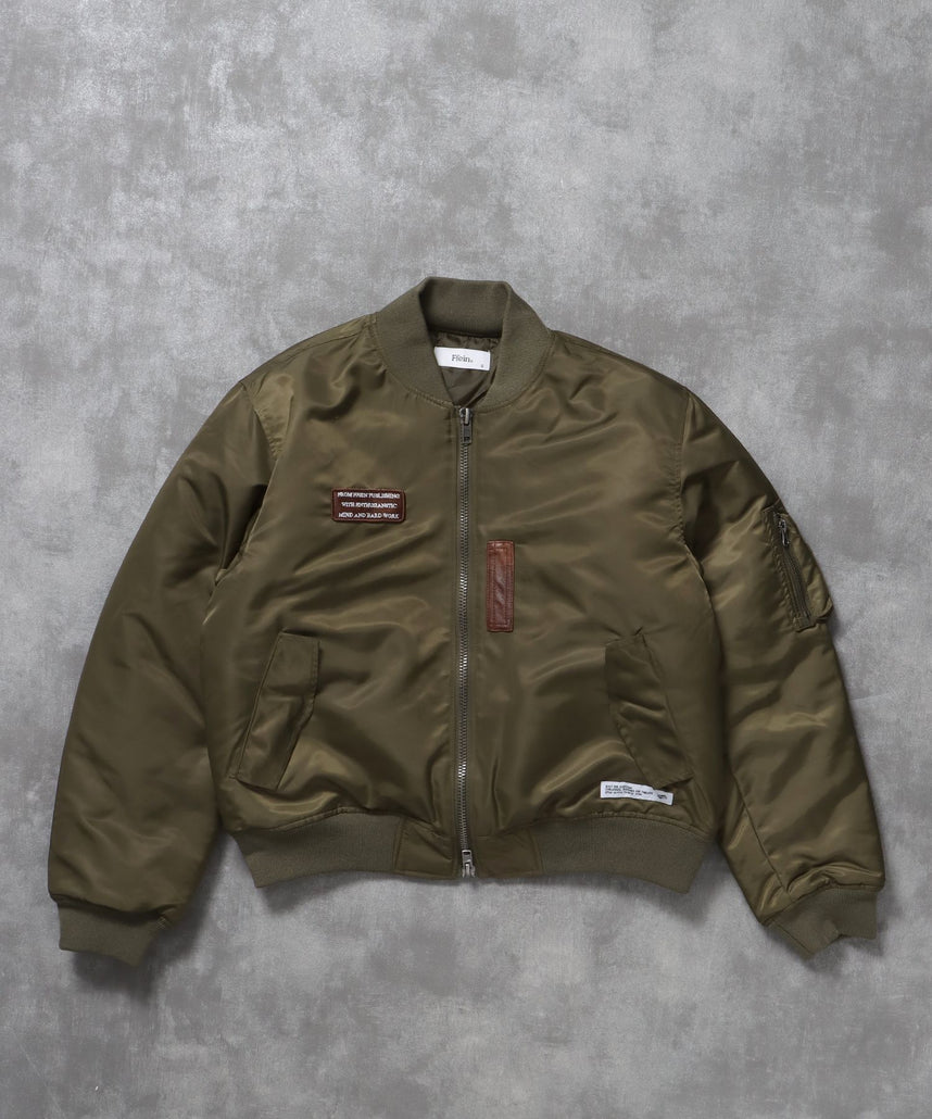 【FFEIN(フェイン)】レザーパッチMA-1加工 / MA-1 ジャケット レザーパッチ ミリタリー カーキ