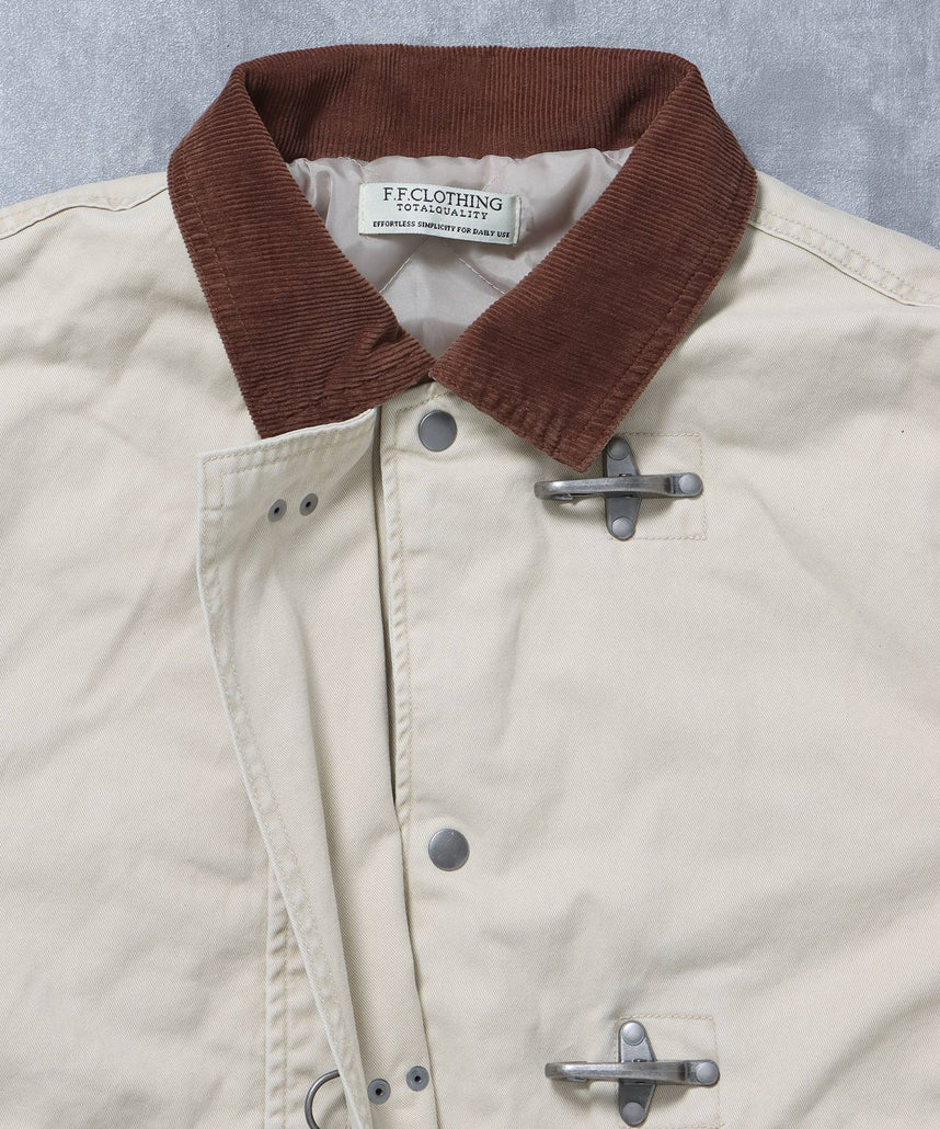 短丈ファイヤーマンジャケット / ジャケット キルト コーデュロイ 短丈 カジュアル 中綿 アイボリー