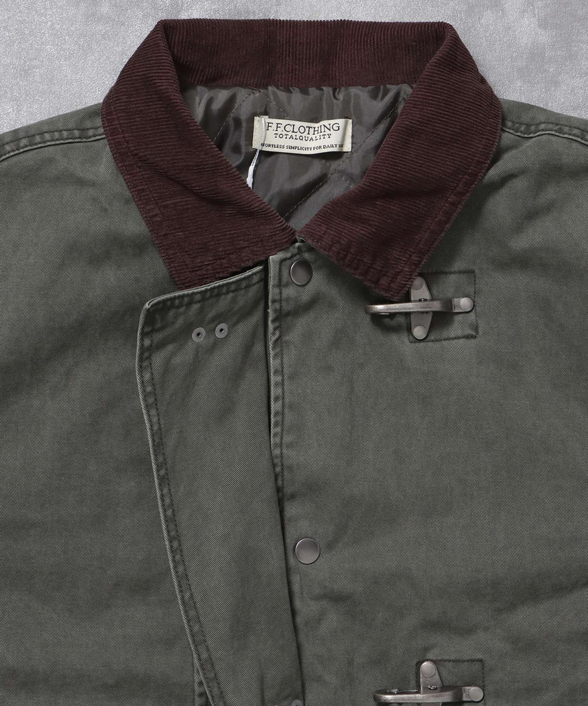 短丈ファイヤーマンジャケット / ジャケット キルト コーデュロイ 短丈 カジュアル 中綿 カーキ