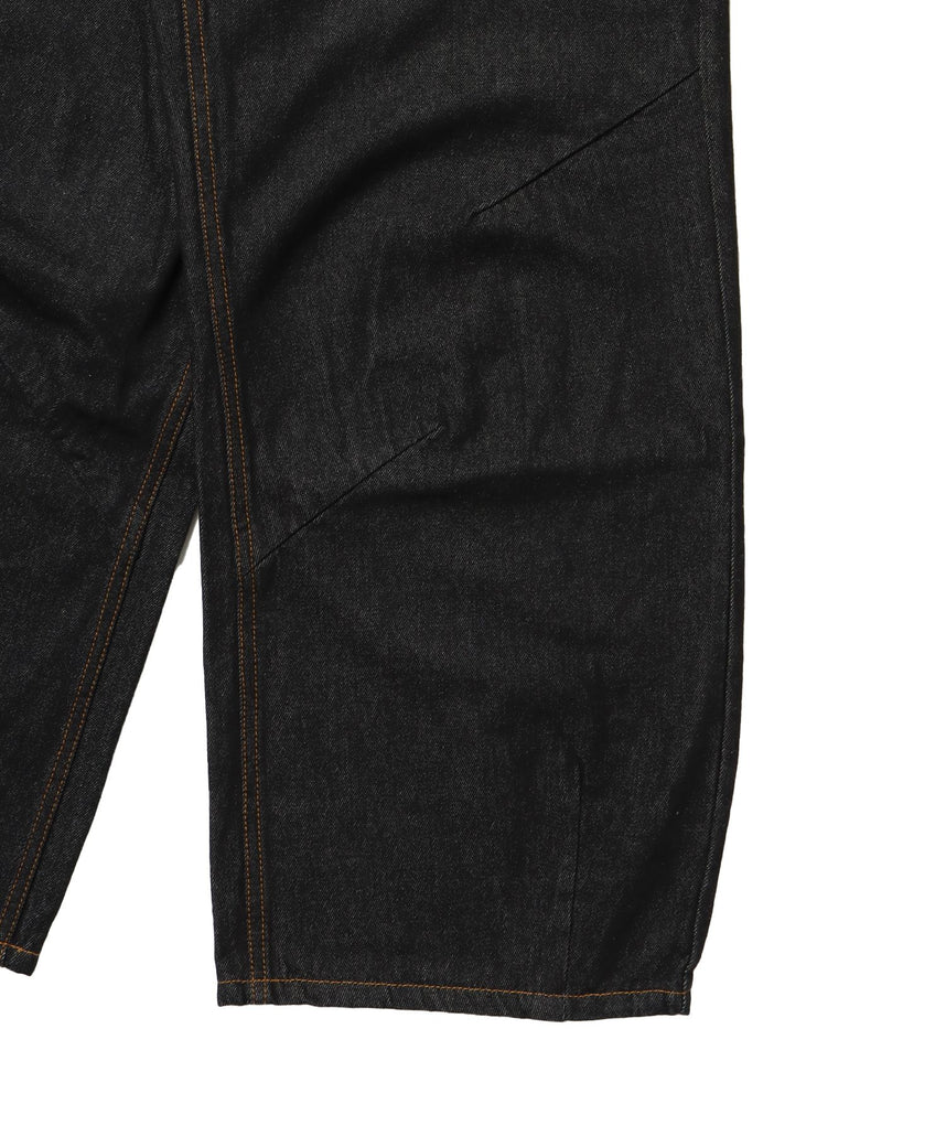 sqnz carve logo denim / 刺繍 ワイドシルエット カーブ メンズ デニム パンツ 加工 ヴィンテージライク ブラック