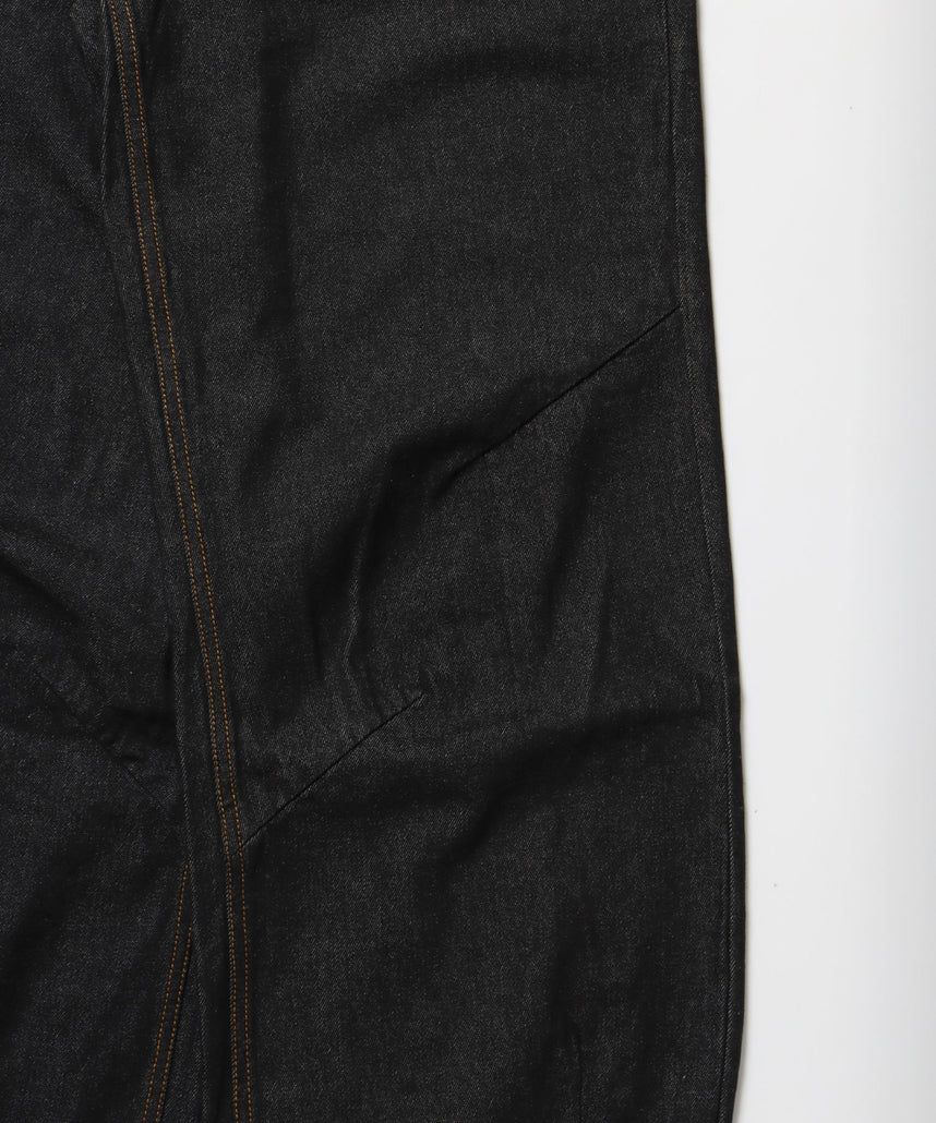 sqnz carve logo denim / 刺繍 ワイドシルエット カーブ メンズ デニム パンツ 加工 ヴィンテージライク ブラック