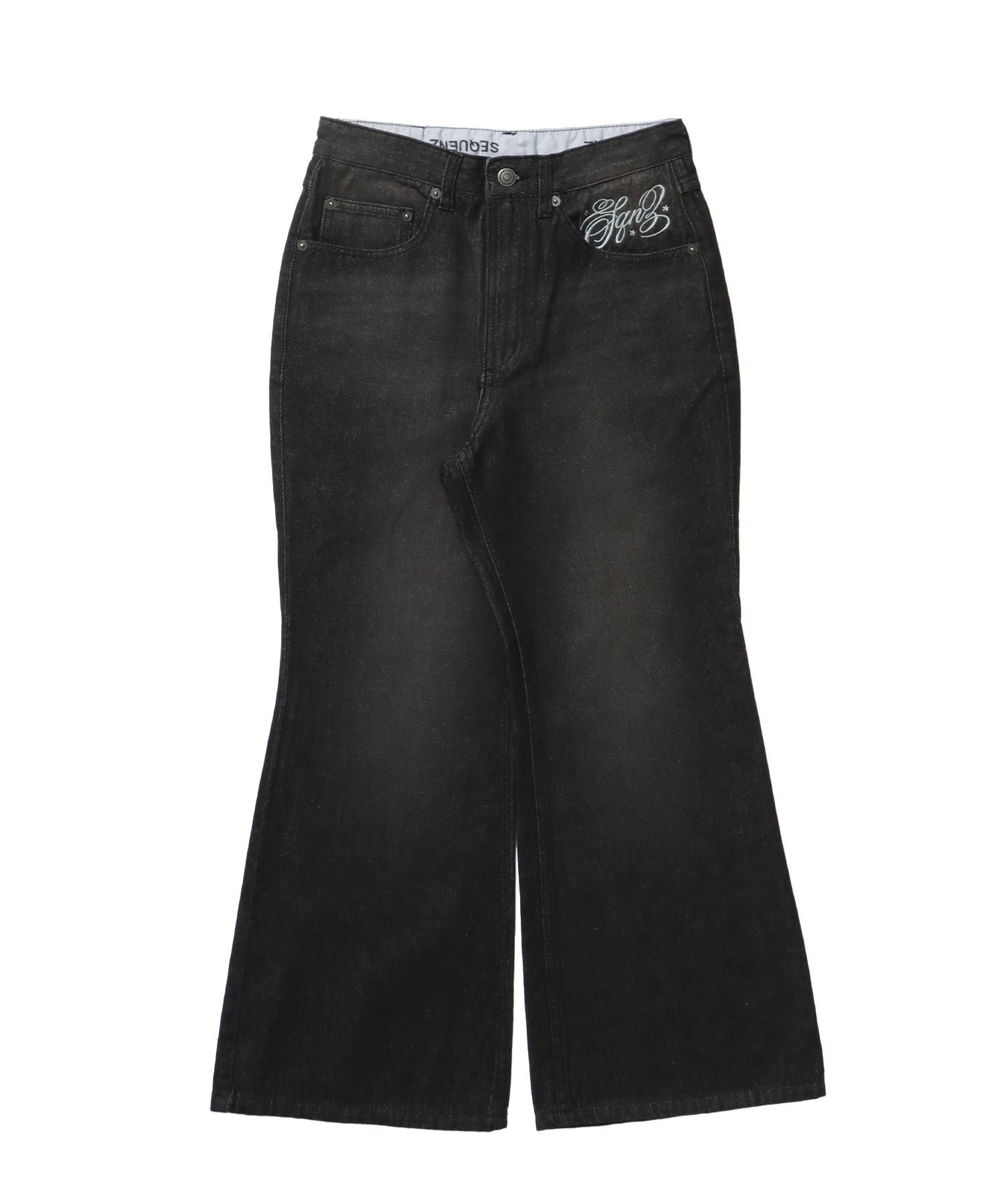 【SEQUENZ(シークエンズ)】sqnz ladies flare denim / パンツ デニム レディース 加工 フレア 刺繍 ブラック