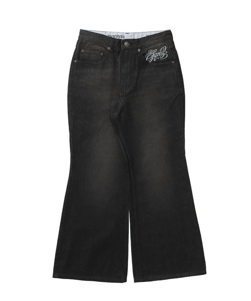 【SEQUENZ(シークエンズ)】sqnz ladies flare denim / パンツ デニム レディース 加工 フレア 刺繍 ブラック