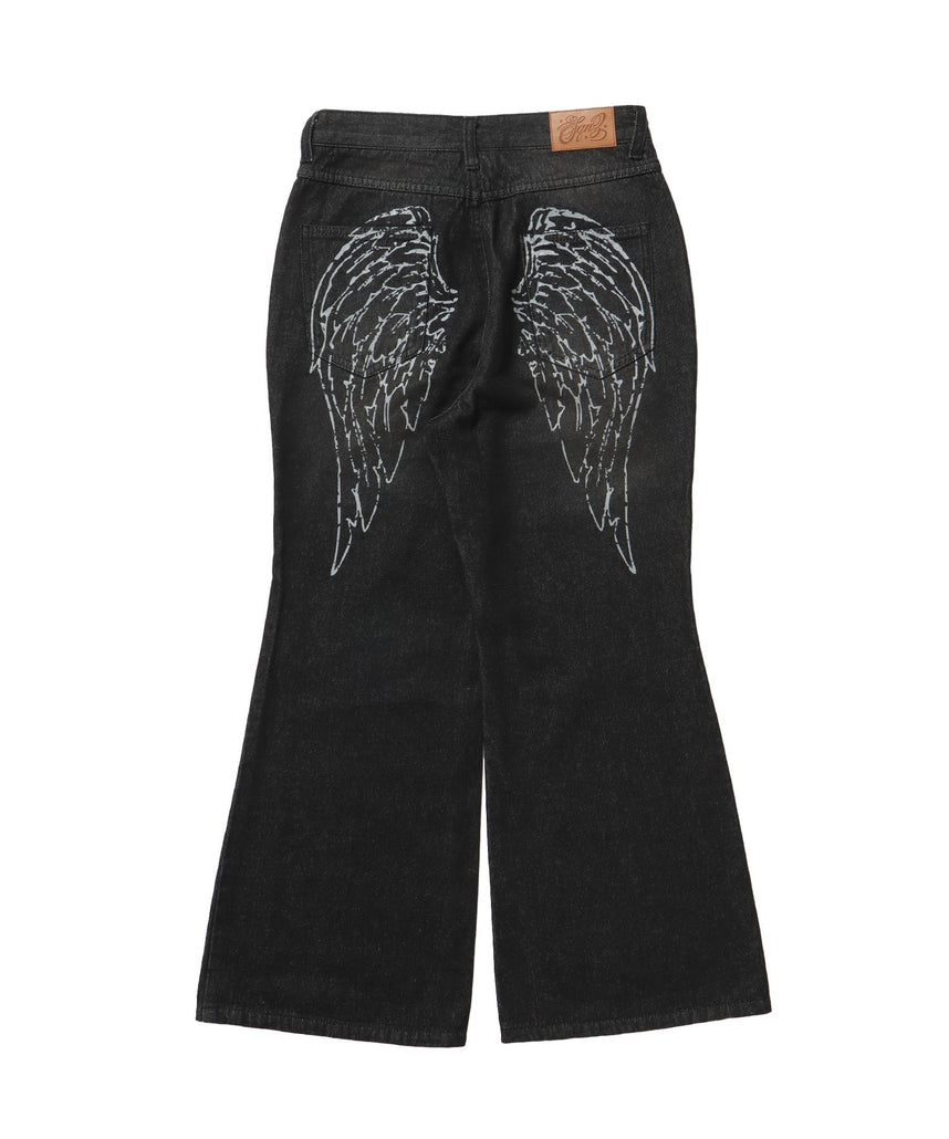 【SEQUENZ(シークエンズ)】sqnz ladies flare denim / パンツ デニム レディース 加工 フレア 刺繍 ブラック