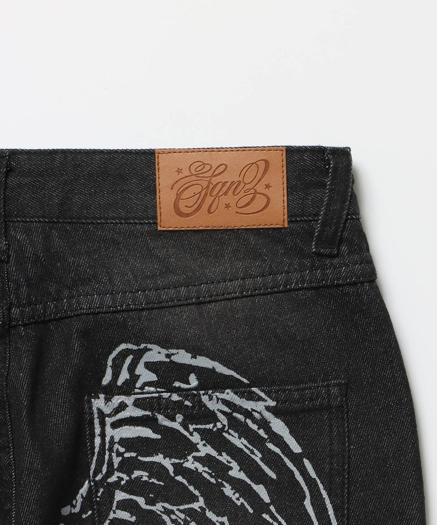 sqnz ladies flare denim / パンツ デニム レディース 加工 フレア 刺繍 ブラック