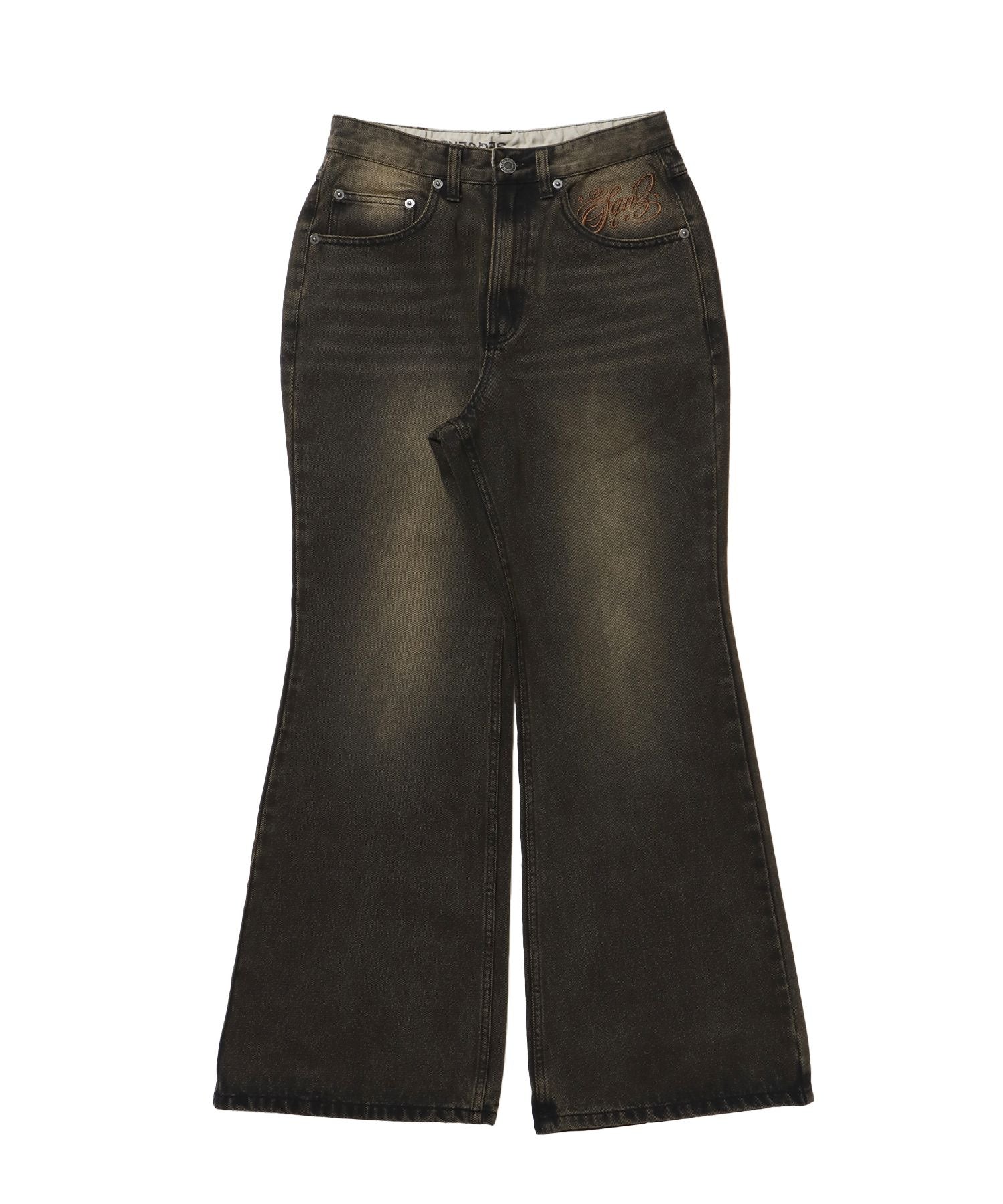 【SEQUENZ(シークエンズ)】sqnz ladies flare denim / パンツ デニム レディース 加工 フレア 刺繍 ブラウン