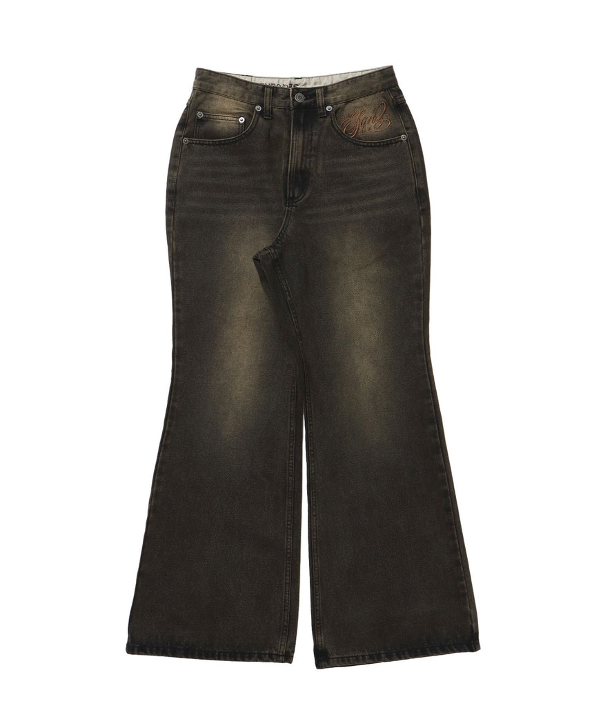 【SEQUENZ(シークエンズ)】sqnz ladies flare denim / パンツ デニム レディース 加工 フレア 刺繍 ブラウン