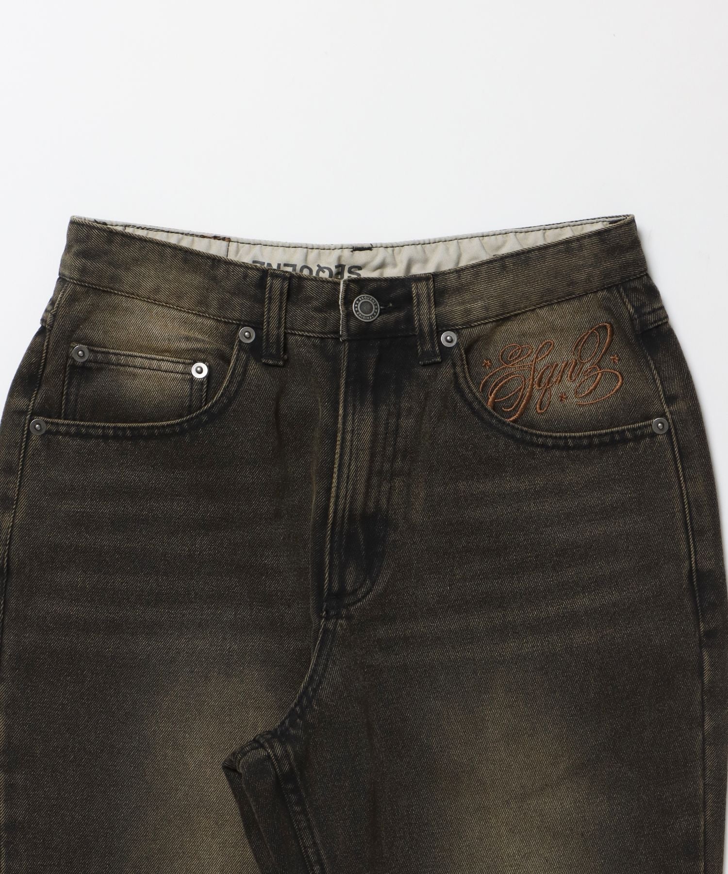 sqnz ladies flare denim / パンツ デニム レディース 加工 フレア 刺繍 ブラウン