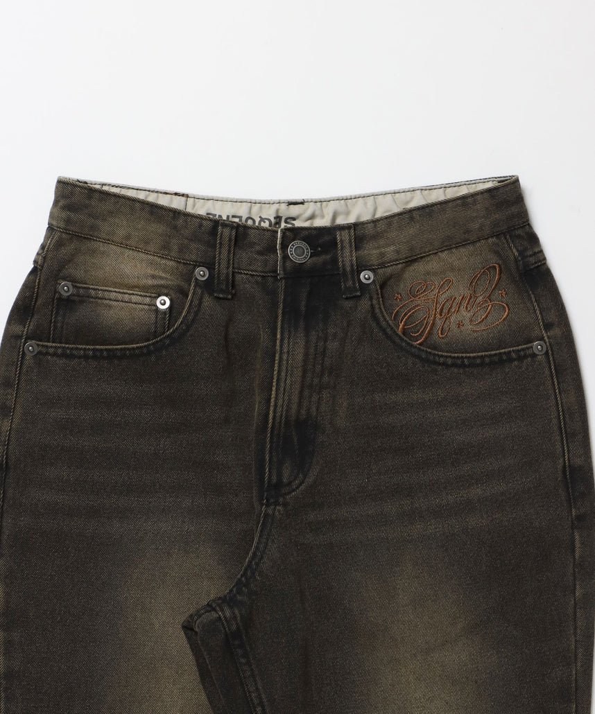 sqnz ladies flare denim / パンツ デニム レディース 加工 フレア 刺繍 ブラウン