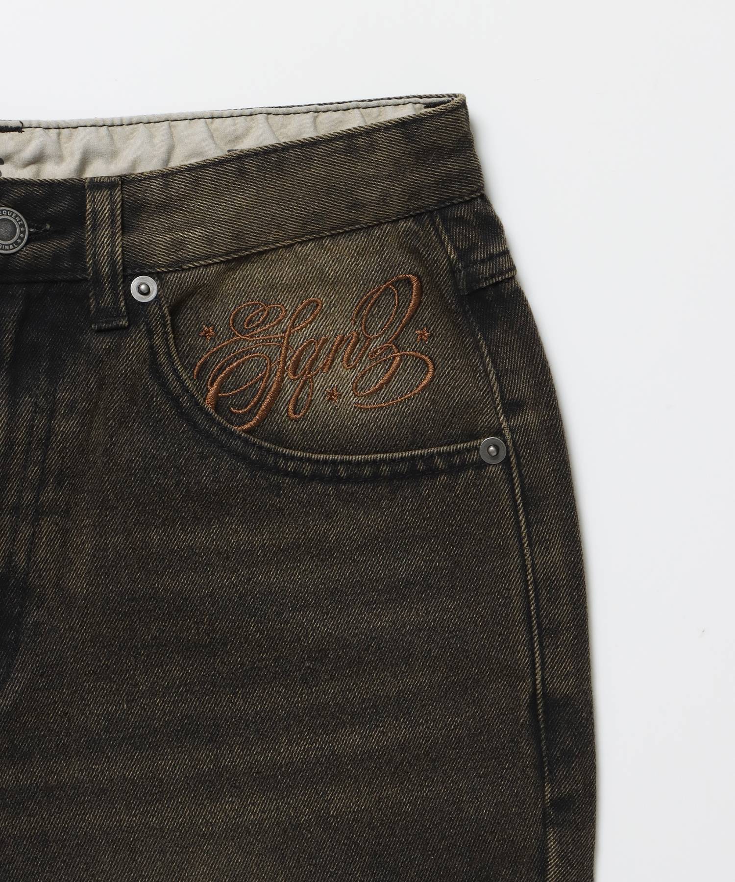 sqnz ladies flare denim / パンツ デニム レディース 加工 フレア 刺繍 ブラウン