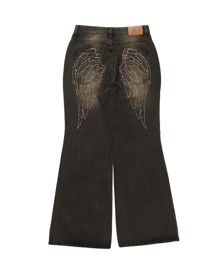 sqnz ladies flare denim / パンツ デニム レディース 加工 フレア 刺繍 ブラウン