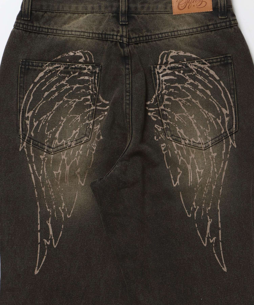 sqnz ladies flare denim / パンツ デニム レディース 加工 フレア 刺繍 ブラウン