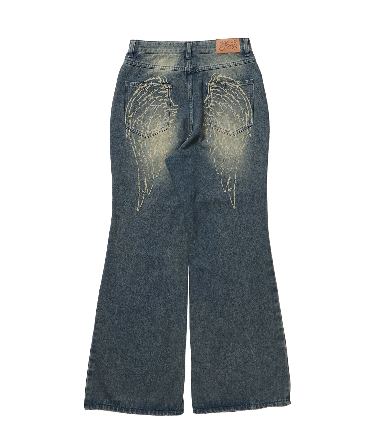 sqnz ladies flare denim / パンツ デニム レディース 加工 フレア 刺繍 ネイビー