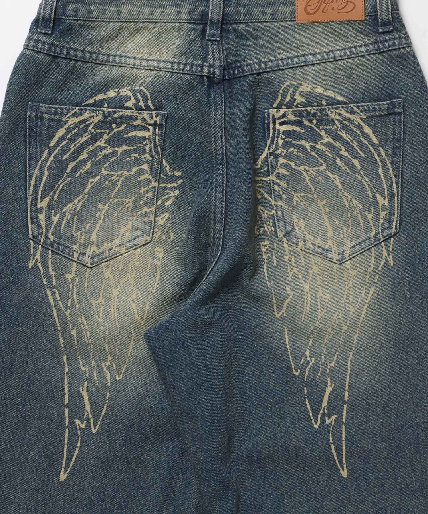 sqnz ladies flare denim / パンツ デニム レディース 加工 フレア 刺繍 ネイビー