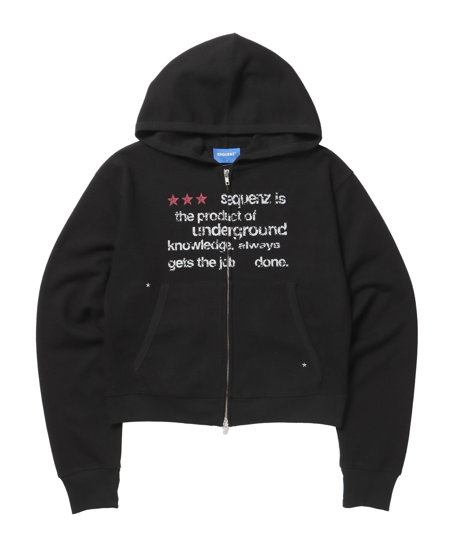 【SEQUENZ(シークエンズ)】THERMAL LADIES ZIP UP LADIES / ワッフル レディース ジップパーカー サーマル ダブルジップ フーディ ブラック